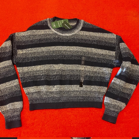 Retro blue pastel striped ribbed cropped sweater NWT - Picture 2 of 9